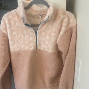 Girls' Blush & Cream Teddy Half-Zip Jacket - Cozy Layering